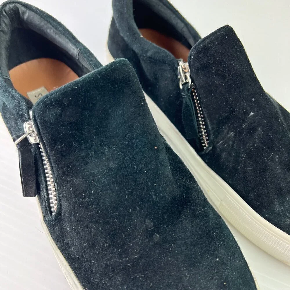 Steve Madden Glaammar Side Zip Slip-On Sneaker Size 8M Black Suede casual